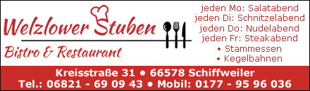 Welzlower Stuben Restaurant Bistro Schiffweiler